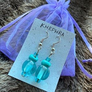 Handcrafted Glass Lampwork Bead Earrings | Turquoise Blue Handmade Earrings